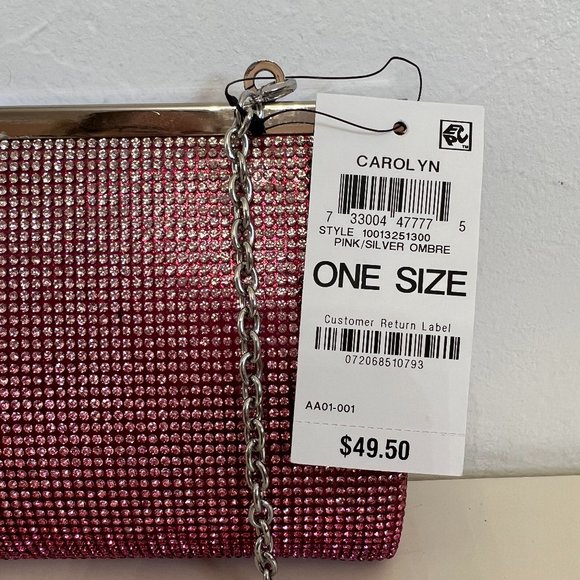 INC INTERNATIONAL CONCEPTS Carolyn Rhinestone Ombre Pink & Silver Evening Clutch - Picture 12 of 12